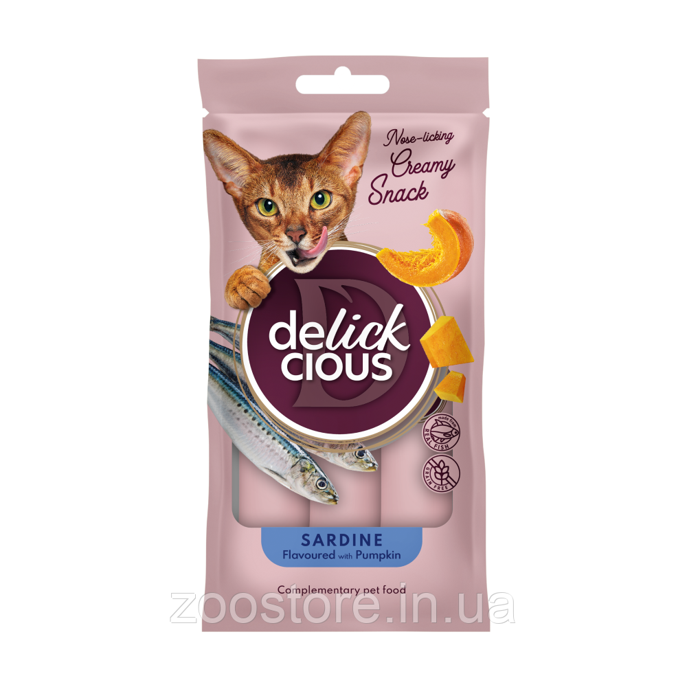 Кремові ласощі Delickcious для котів – Сардина з додаванням гарбуза 4шт*15г