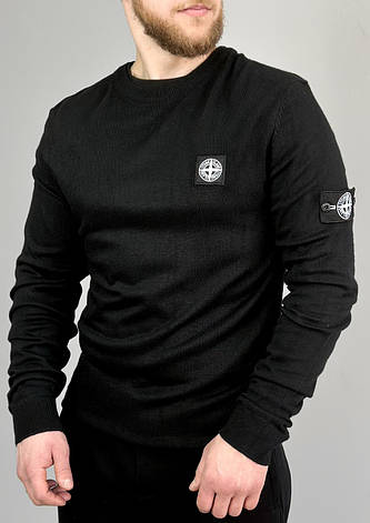 Чоловічий светр Stone Island чорний, кофта чоловіча Стон Айленд класична з патчем, чорний джемпер Стоник, фото 3