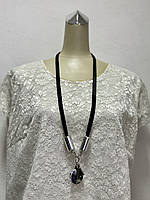 Кольє сріблясте на чорному шнурку