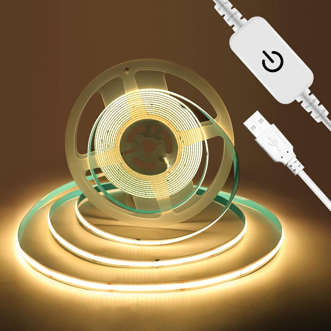 Світлодіодна стрічка ULTRA LED USB 960 діодів 3 м, дуже яскрава, теплий білий 3000 К із сенсором