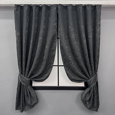 Комплект (2шт. 1,3х1,7м.) коротких штор, льон мармур "Pavliani ХО". Колір синьо-графітовий. Код 1262ш 35-0204