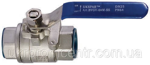 Кран кульовий двоскладовий муфтовий нержавіючий, куля-нж сталь 304, PTFE, PN25