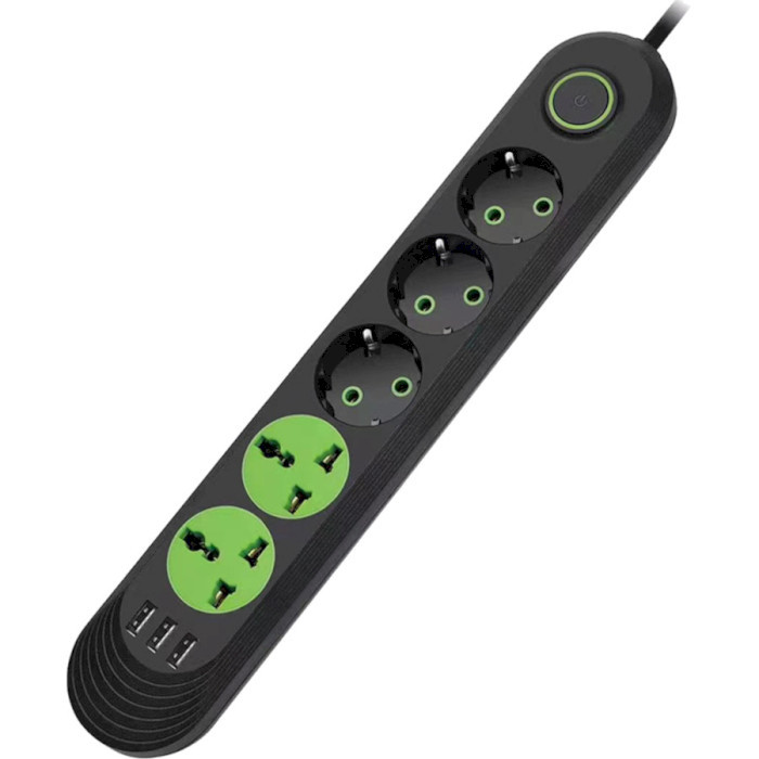 Фільтр мережевий F02U 3 роз. EU + 2 роз. Universal + 3 USB 1.5 м