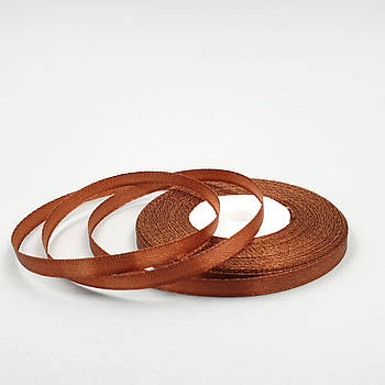 Атласна стрічка Коричнева 0.6 см (тоненька) — рулон 33 м