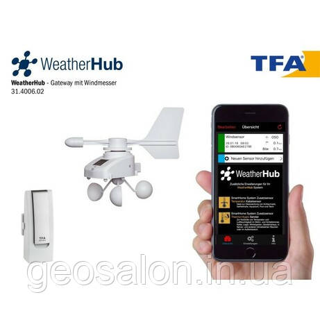 Вимірювач швидкості та напрямку вітру TFA для смартфонів WeatherHub, фото 1
