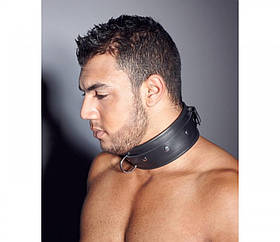 Нашийник із натуральної шкіри з металевим кільцем, чорний, S/M