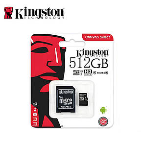 Карта пам'яті Kingston Micro SD Card 512GB 80MB/s Class 10 з адаптером, фото 4