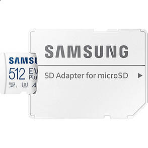 Карта пам'яті Samsung 512 GB microSDXC Class 10 UHS-I U3 V30 A2 EVO Plus + Адаптер, фото 1