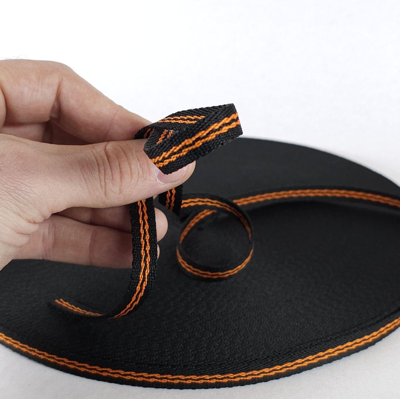 Стрічка киперна, тасьма киперна 10 мм 50 метрів чорна та дві полоски помаранч