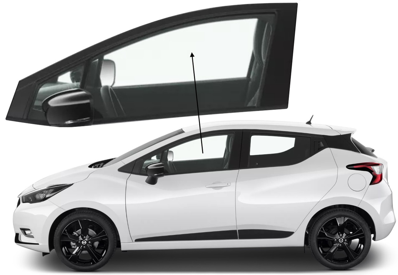 Бічне скло Nissan Micra 2017-2023 передніх дверей ліве, фото 1