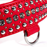 Нашийник шкіряний червоний зі стразами Голландії ручна робота, фото 2