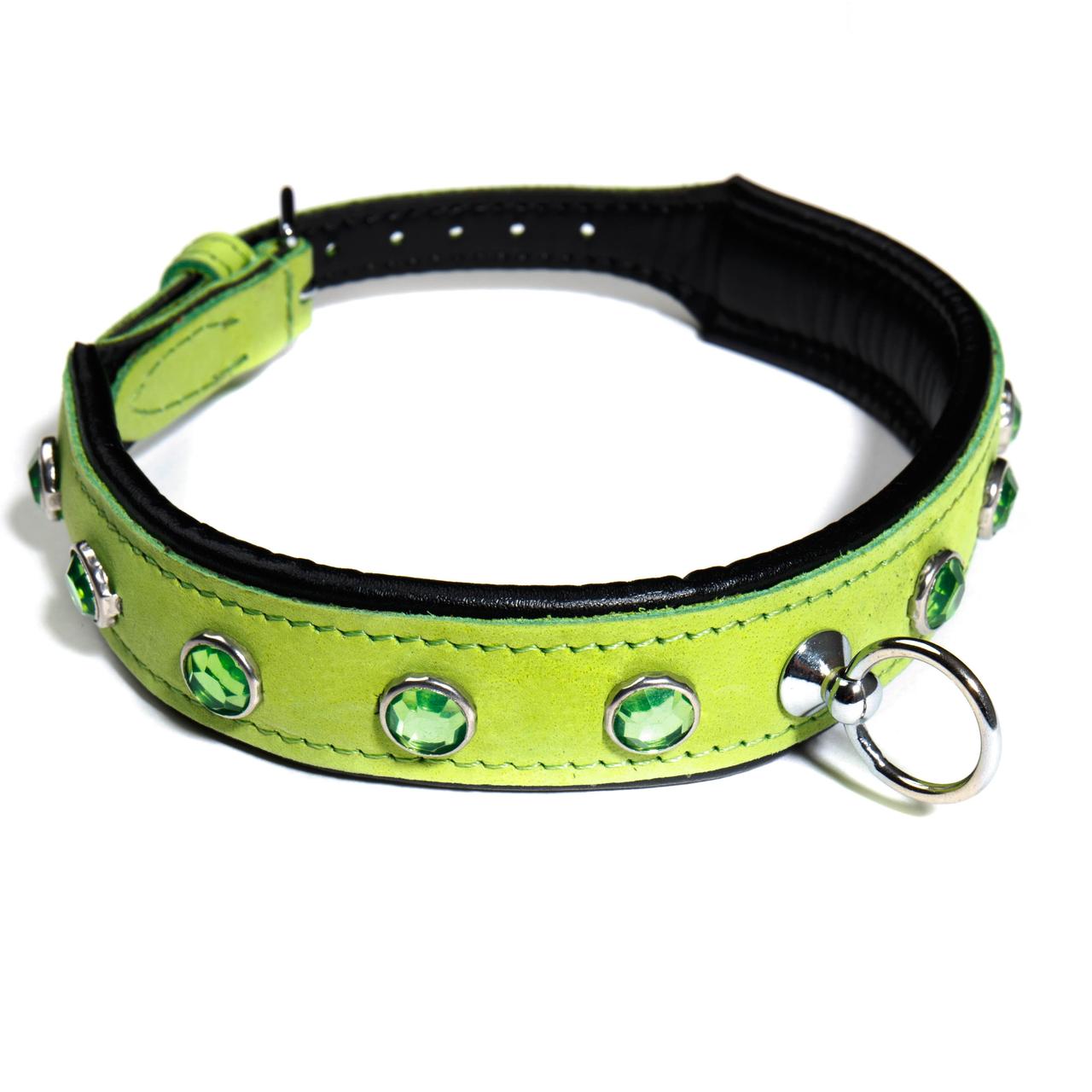 Нашийник шкіряний салатовий Голландії ручна робота, фото 1