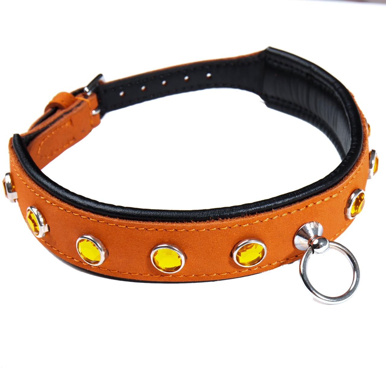 Нашийник шкіряний оранжевий Голландія ручна робота, фото 1