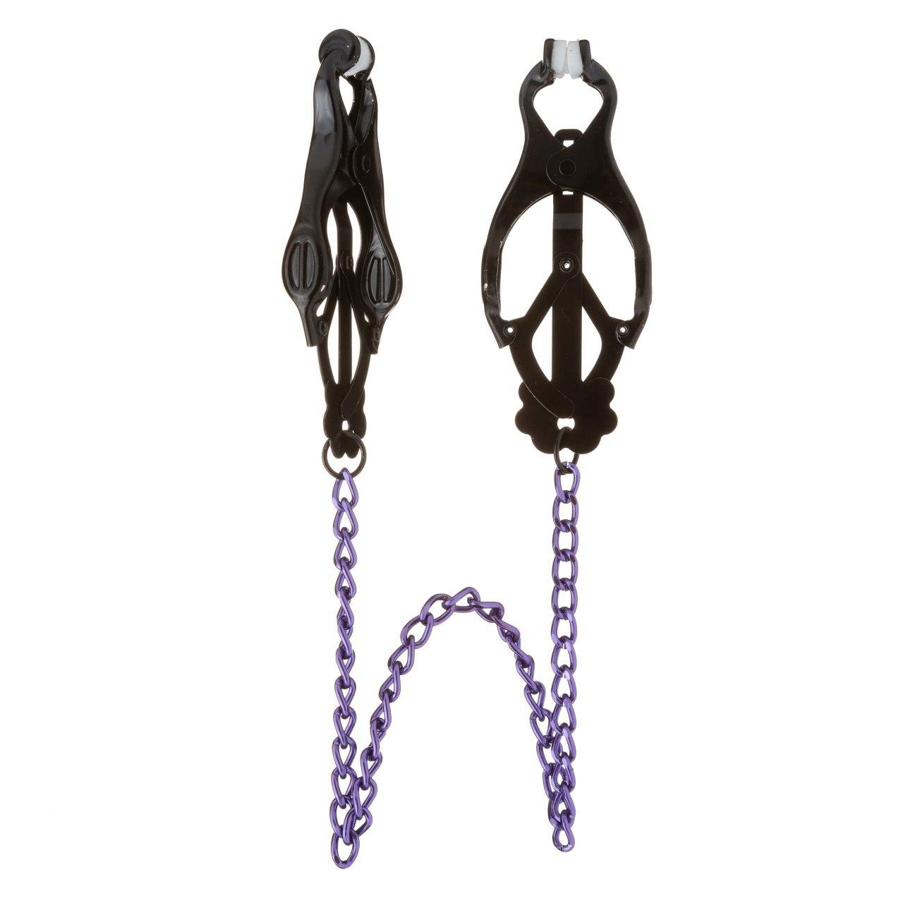 Затискачі на соски (клевер) з ланцюжком фіолетові 27 см, фото 1