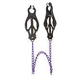 Затискачі на соски (клевер) з ланцюжком фіолетові 27 см, фото 2