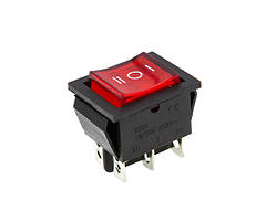 Кнопка KCD4 (250V, 15/30A) широка червона, 3 позиції, 6 контактів
