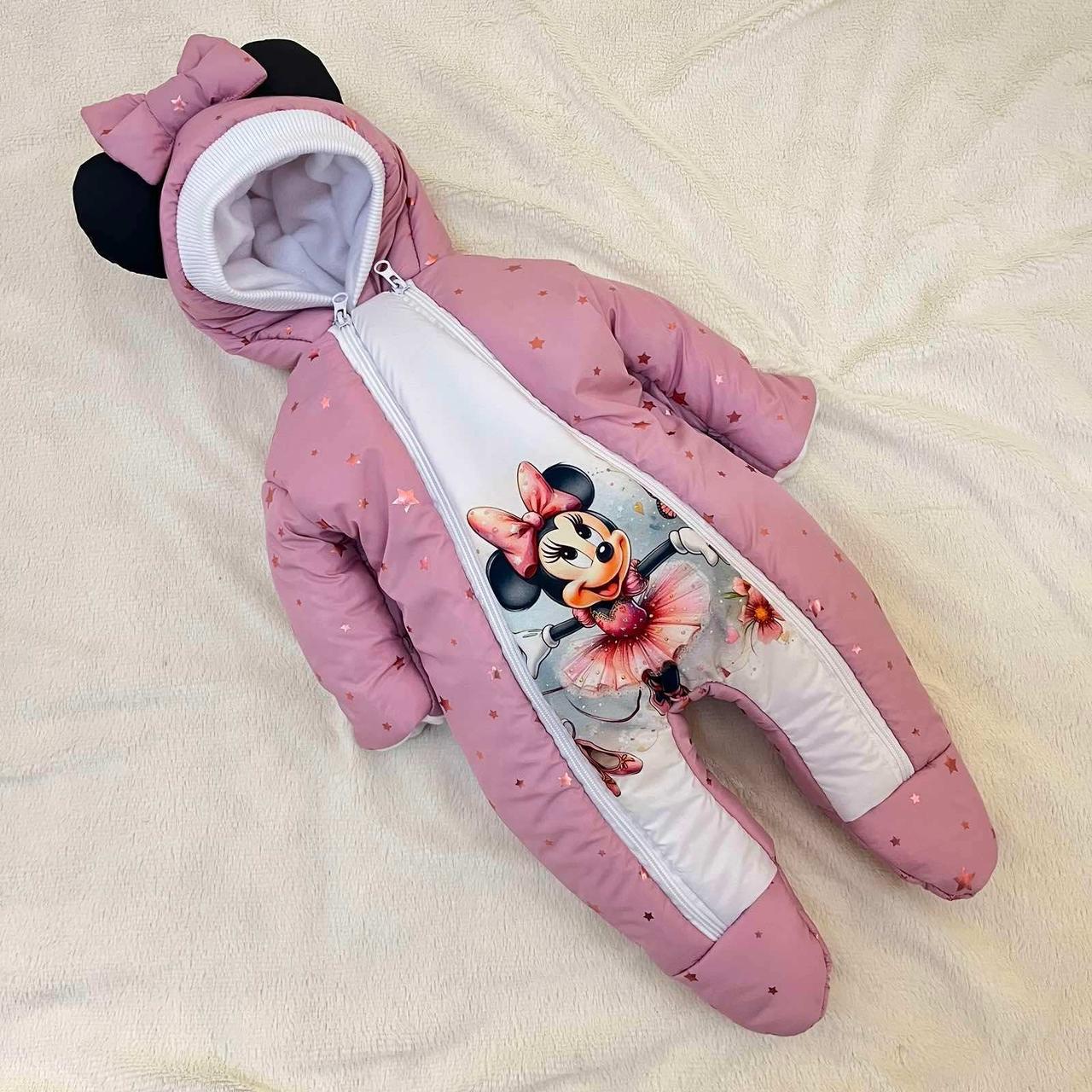 Комбінезон для новонароджених дівчаток, принт Мінні балерина, пудра, фото 1