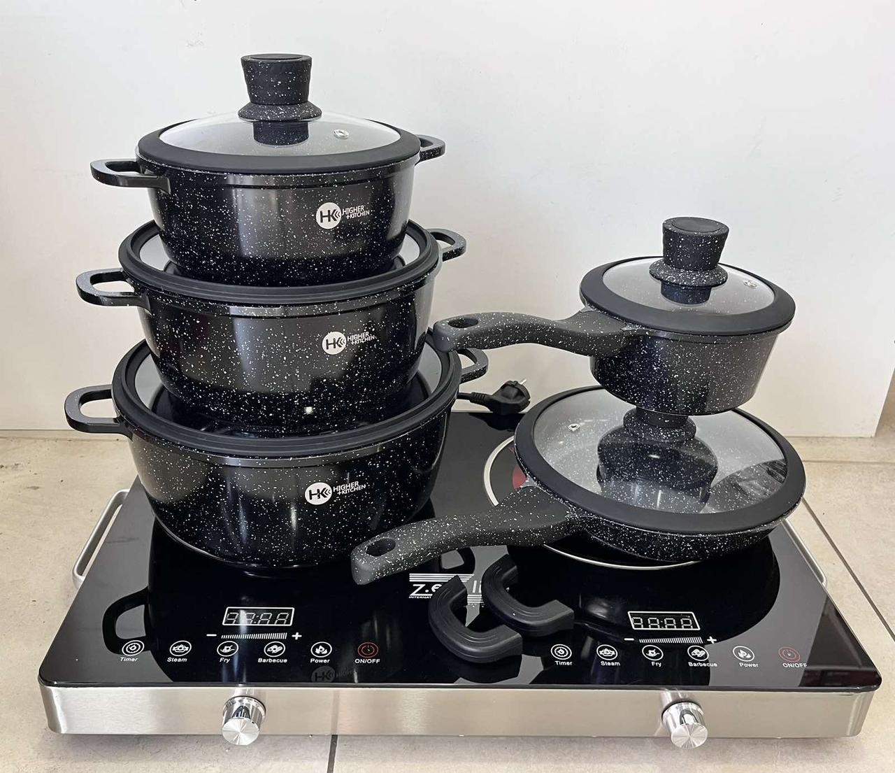 Набір посуду з гранітним антипригарним покриттям Higher Kitchen НК-316 з 12 предметів Чорний