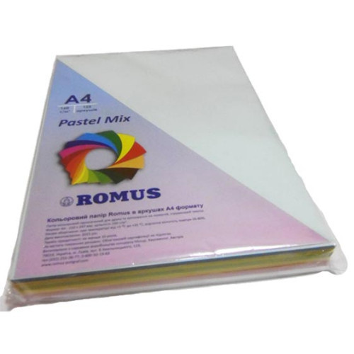 Папір кольоровий Romus A4 160г/м2 125арк., 5кол., Mix Pastel R50881
