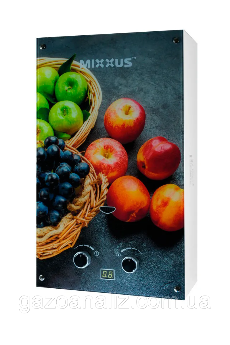 Газова колонка MIXXUS GWH-0310 BASIC GLASS димохідна 10 л/хв (панель зі скла з малюнком) (WH00, фото 1