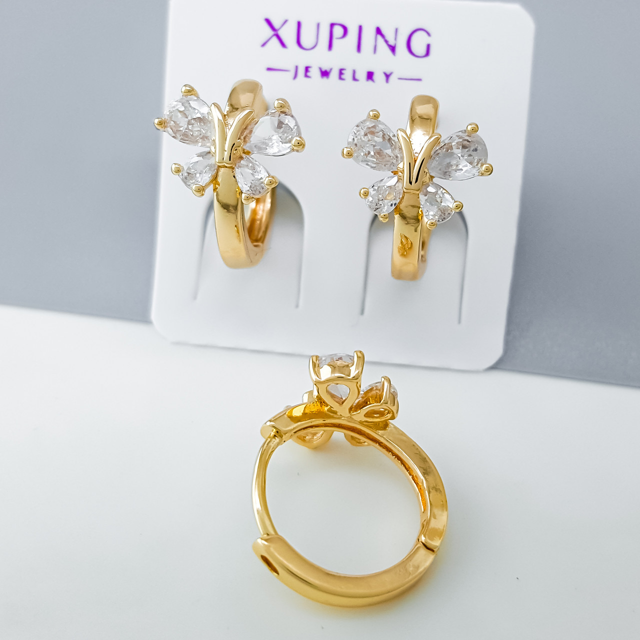 Сережки "Кришталеві Метелики" з камінням, медзолото Xuping позолота 18К