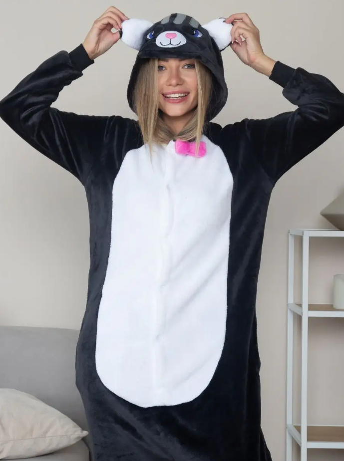 Пижамы для девушек кигуруми Котенок Кошка, Кигуруми Черный котик (1074) - фото 1 - id-p1305483555