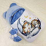 Комплект для новонароджених 56-62 розмір, принт сон Тигреня, білий з блакитним, фото 2