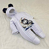 Спальник + комбінезон для новонароджених, білий із синім, принт зебра, фото 3