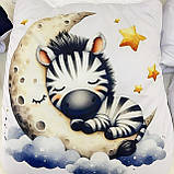 Спальник + комбінезон для новонароджених, білий із синім, принт зебра, фото 4