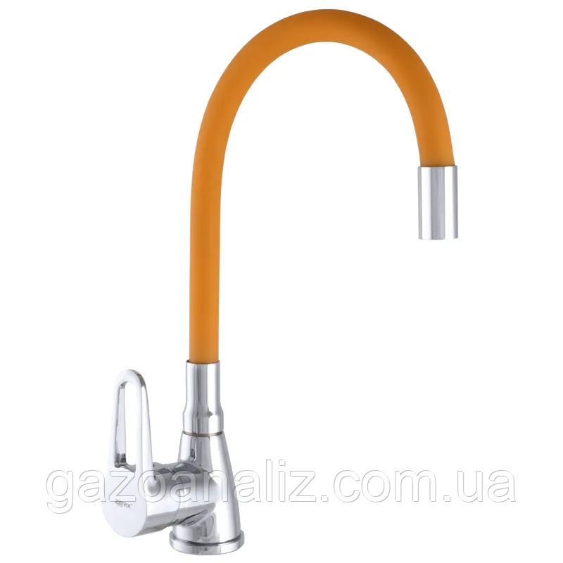 Змішувач для кухні Zerix SOP7 045 з жовтогарячим гнучким виливом (ZX2665)