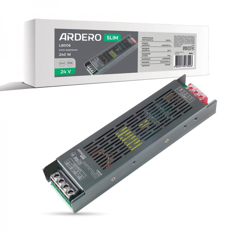 Блок живлення для LED стрічки Ardero LB008 24В 240Вт IP20 226х60х28 мм