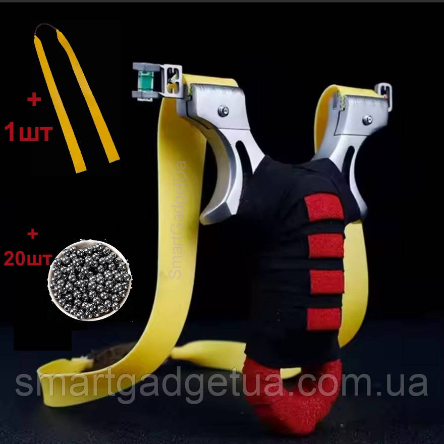 Потужна Рогатка "Червоний Слон" з Прицілом та Водяним Рівнем для спорту, полювання + запасна гумка + 20 кульок, фото 1