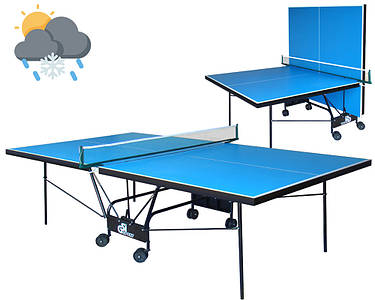 Всепогодній тенісний стіл Compact Outdoor Alu Line GSI-sport Пінг понг компактний, складаний для вулиці, Синій
