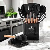 Набір силіконових приладів для кухні Zepline 13 в 1 набір кухонного начиння на підставці з дерев'яною ручкою, фото 2