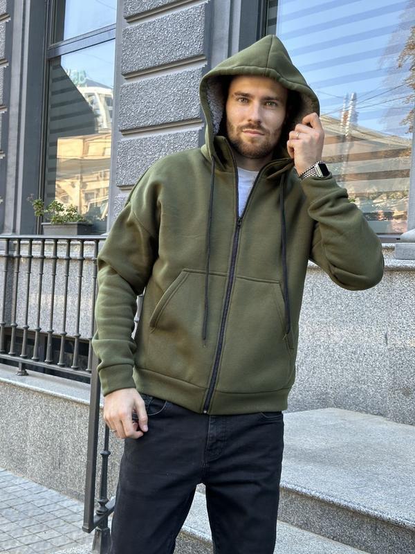 Тепла чоловіча кофта зіп худі на блискаці з тринитки на флісі та підкладкою тедді прямого крою дуже зручна, фото 1