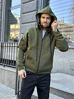 Тепла чоловіча кофта зіп худі на блискаці з тринитки на флісі та підкладкою тедді прямого крою дуже зручна