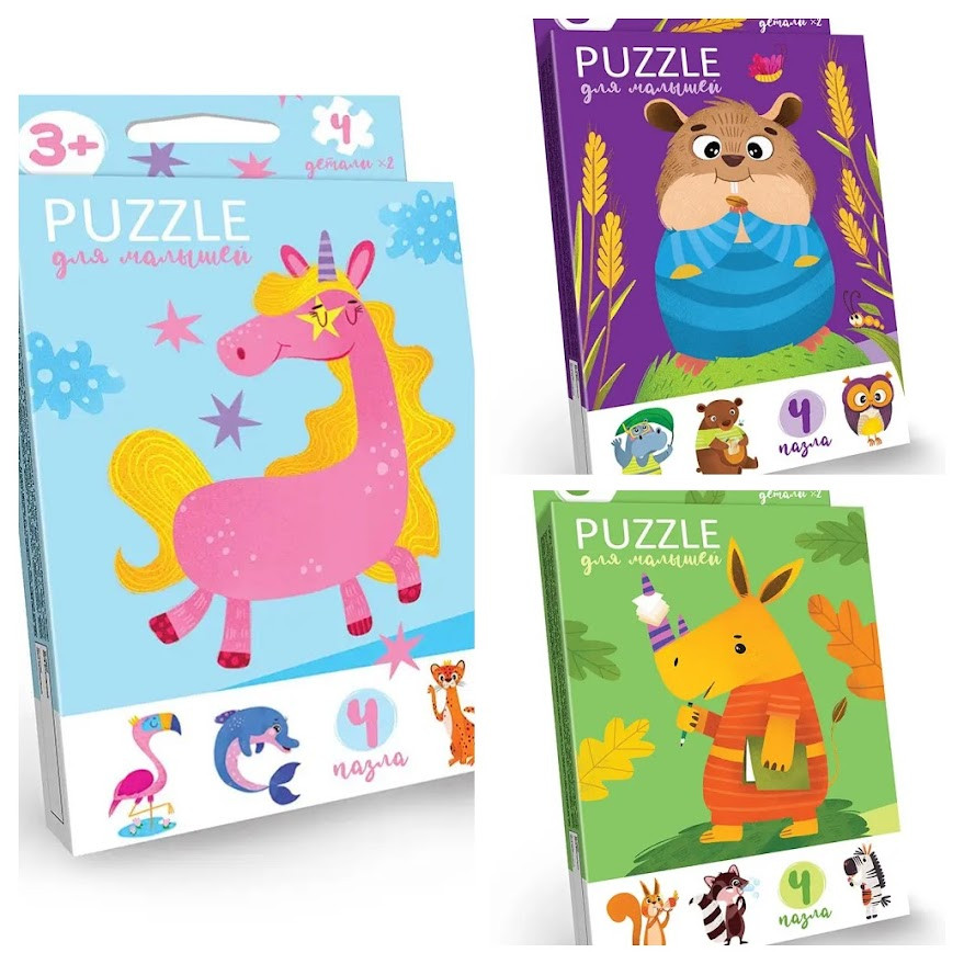 Комплект 3 пазлів Puzzle для малюків Danko Toys (PFK-01, PFK-02, PFK-04)