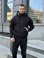 Тепла чоловіча кофта зіп худі на блискаці з тринитки на флісі та підкладкою тедді прямого крою дуже зручна