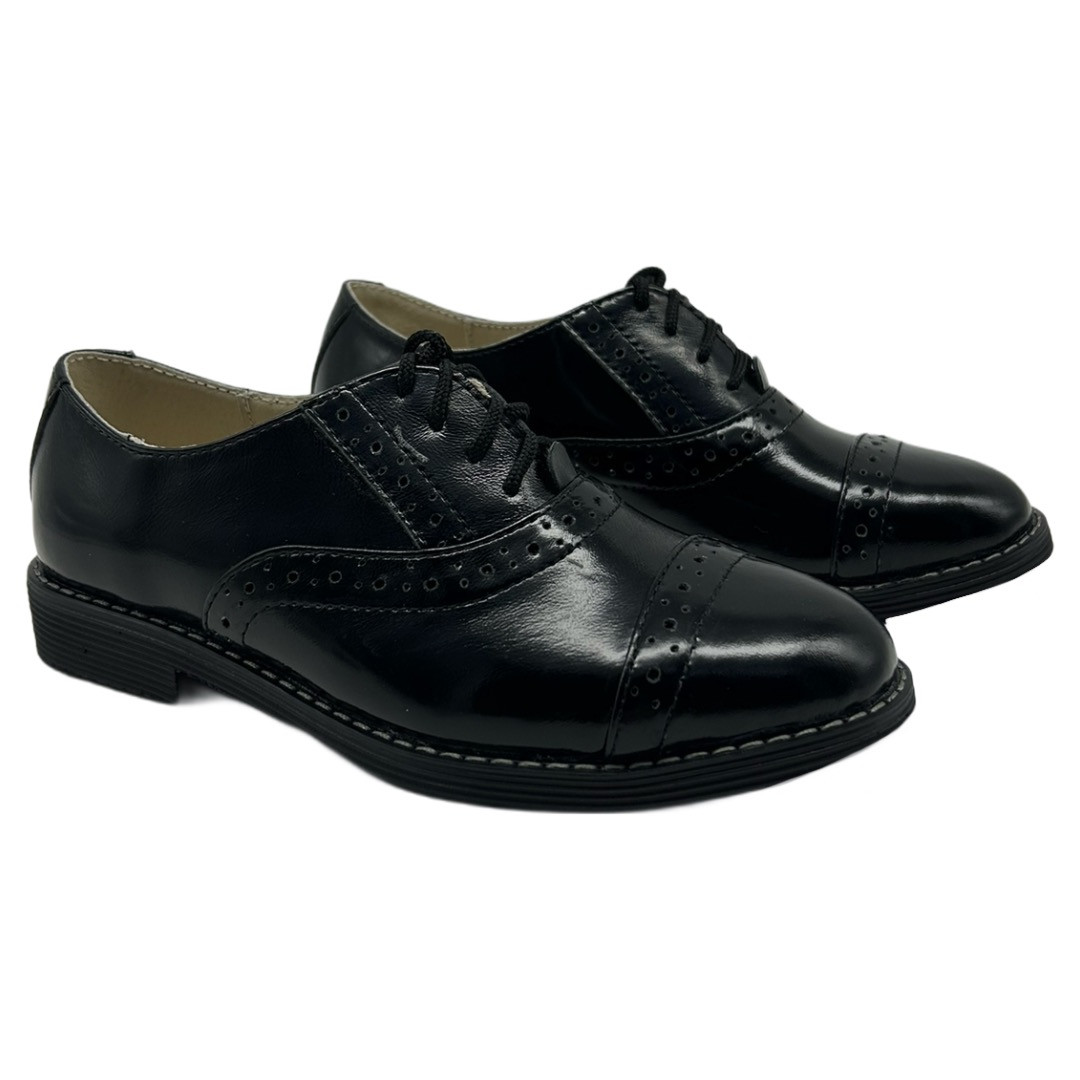 Класичні дитячі броги туфлі зі шкіри чорного кольору «Style Shoes»