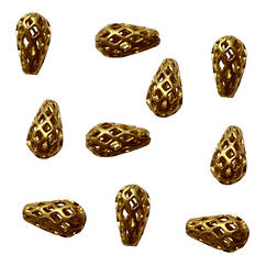 Набір 10 штук Намистини Ажурні 10 мм Крапля Метал, Колір Золото, Отвір 1,5 мм