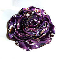 Брошь цветок из ткани ручной работы "Роза Сиреневые Ромбы"