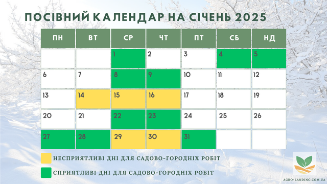 посівний календар на січень 2025