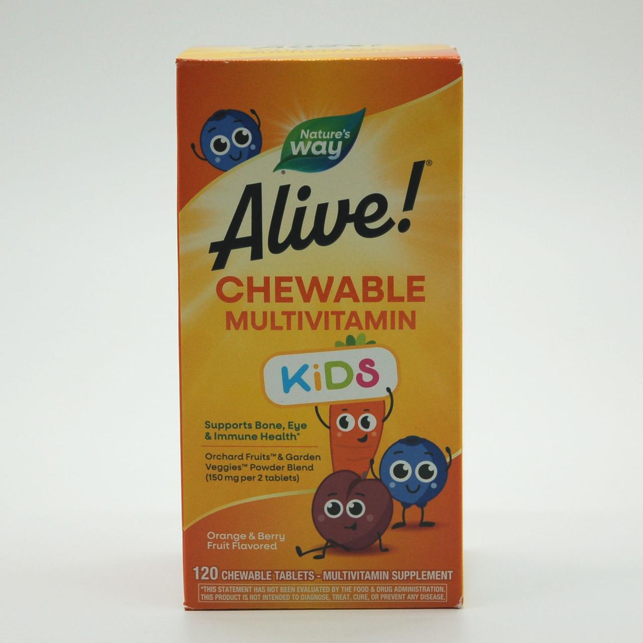 Nature's Way, Alive! Kids, жувальні мультивітаміни для дітей, зі смаком апельсина та ягід, 120 жувальних таблеток