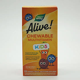 Nature's Way, Alive! Kids, жувальні мультивітаміни для дітей, зі смаком апельсина та ягід, 120 жувальних таблеток