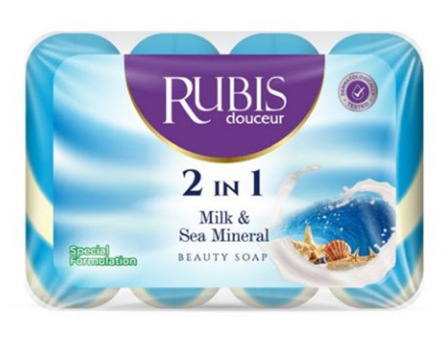 Мило RUBIS 4*90gr ECOPACK Молоко і Морські мінерали 2in1 (8692624152634)