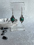 Малахіт пресований сережки кульчики з індійським малахітом в сріблі. Індія, фото 4