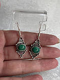 Малахіт пресований сережки кульчики з індійським малахітом в сріблі. Індія, фото 2