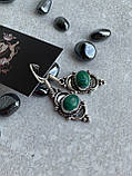 Малахіт пресований сережки кульчики з індійським малахітом в сріблі. Індія, фото 7