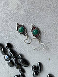 Малахіт пресований сережки кульчики з індійським малахітом в сріблі. Індія, фото 9