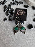 Малахіт пресований сережки кульчики з індійським малахітом в сріблі. Індія, фото 6